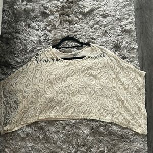 Cream lace front float sleeve crop top